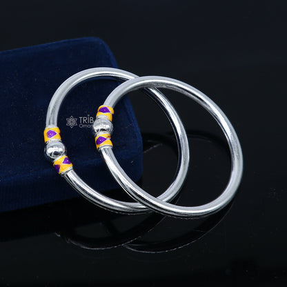 925 Sterling silver handmade Single ball design baby bangle bracelet kada, fabulous silver baby jewellery bbk205 - TRIBAL ORNAMENTS