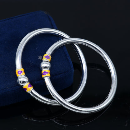 925 Sterling silver handmade Single ball design baby bangle bracelet kada, fabulous silver baby jewellery bbk205 - TRIBAL ORNAMENTS