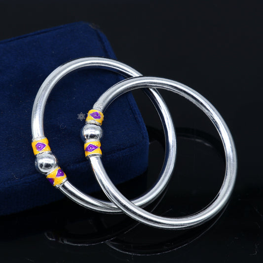 925 Sterling silver baby bangle bracelet with single ball design, handmade tribal ornament jewelry for infants and toddlers.