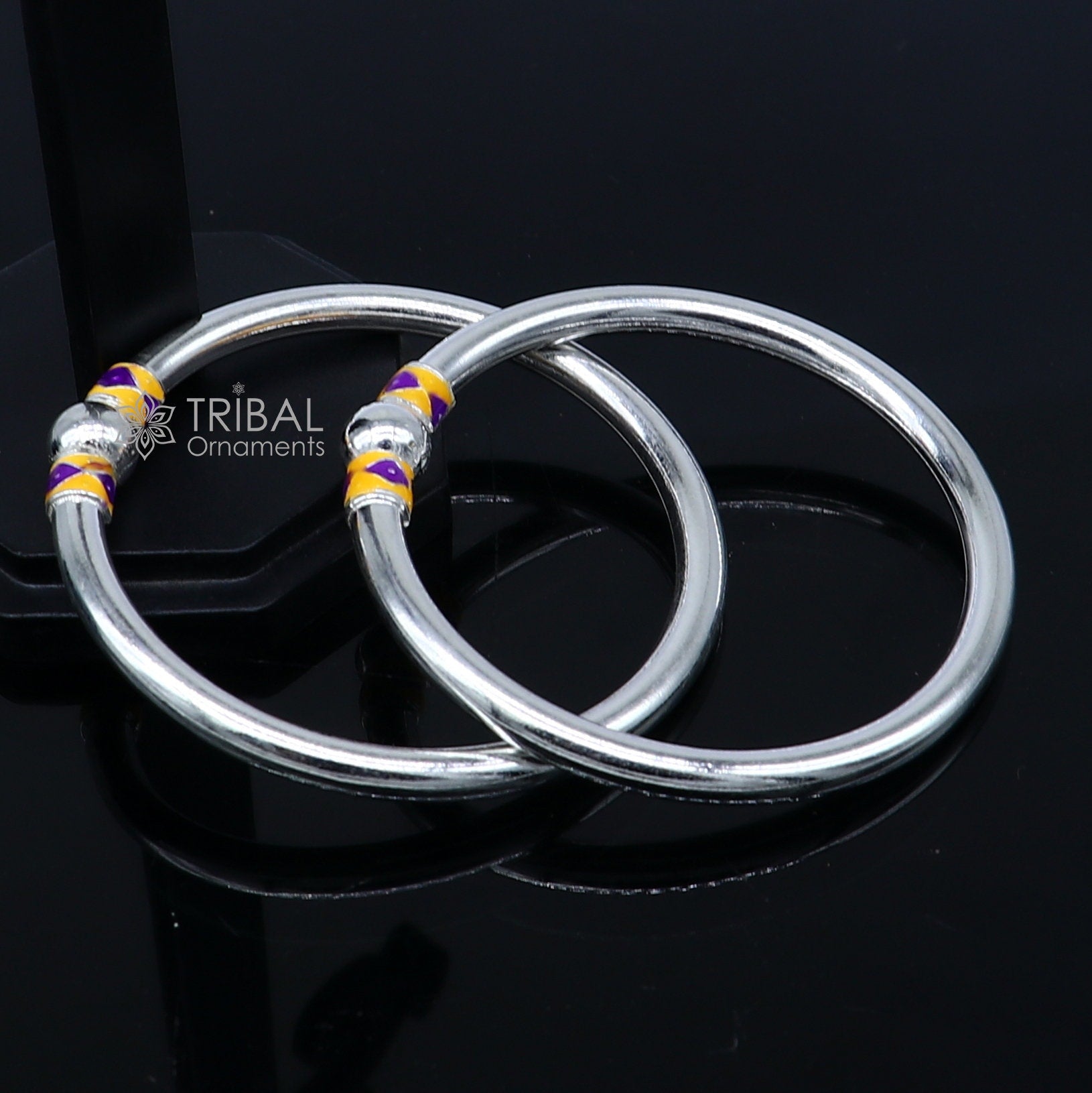 925 Sterling silver handmade Single ball design baby bangle bracelet kada, fabulous silver baby jewellery bbk205 - TRIBAL ORNAMENTS