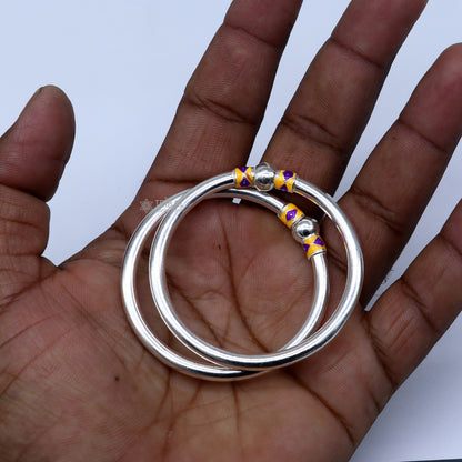 925 Sterling silver handmade Single ball design baby bangle bracelet kada, fabulous silver baby jewellery bbk205 - TRIBAL ORNAMENTS