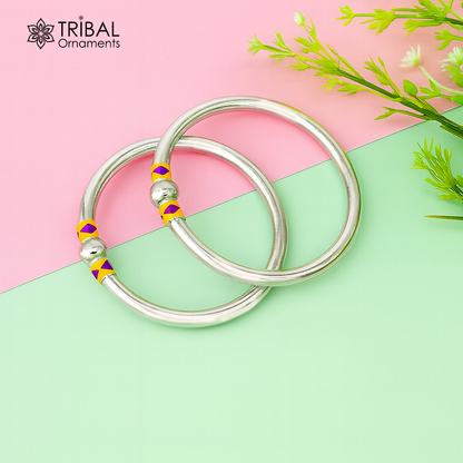 925 Sterling silver handmade Single ball design baby bangle bracelet kada, fabulous silver baby jewellery bbk205 - TRIBAL ORNAMENTS
