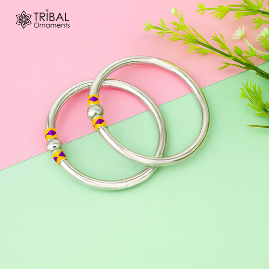925 Sterling silver handmade Single ball design baby bangle bracelet kada, fabulous silver baby jewellery bbk205 - TRIBAL ORNAMENTS