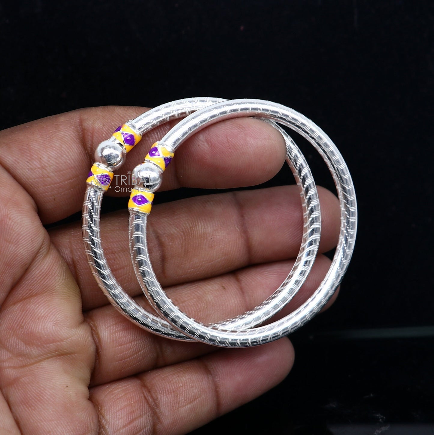 925 Sterling silver handmade Single ball design baby bangle bracelet kada, fabulous silver baby jewellery bbk206 - TRIBAL ORNAMENTS