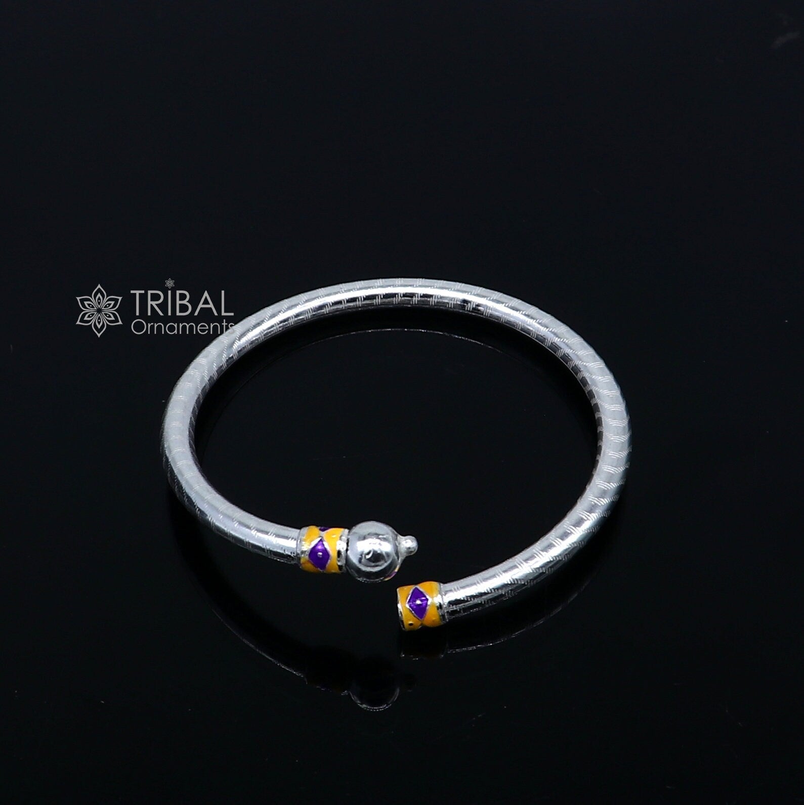 925 Sterling silver handmade Single ball design baby bangle bracelet kada, fabulous silver baby jewellery bbk206 - TRIBAL ORNAMENTS