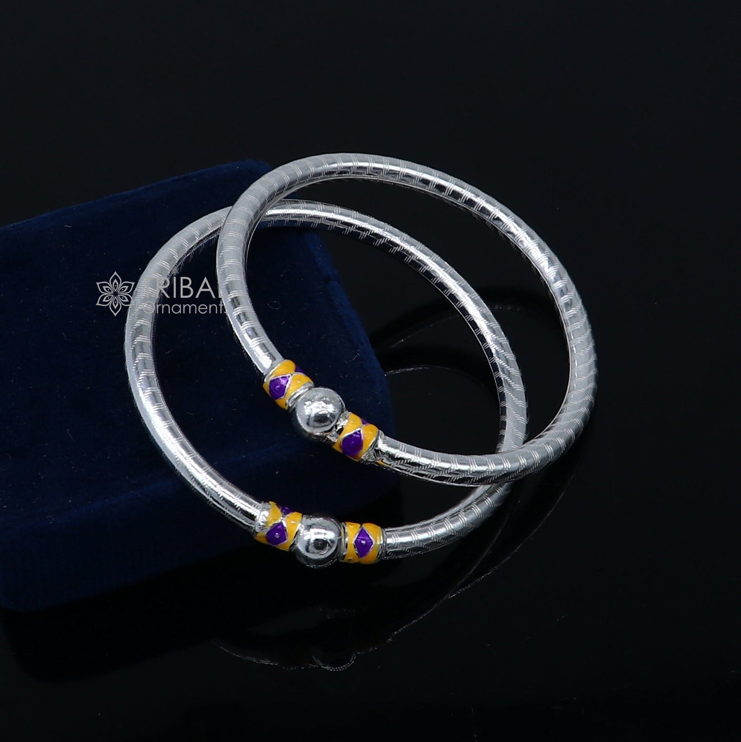 925 Sterling silver handmade Single ball design baby bangle bracelet kada, fabulous silver baby jewellery bbk206 - TRIBAL ORNAMENTS