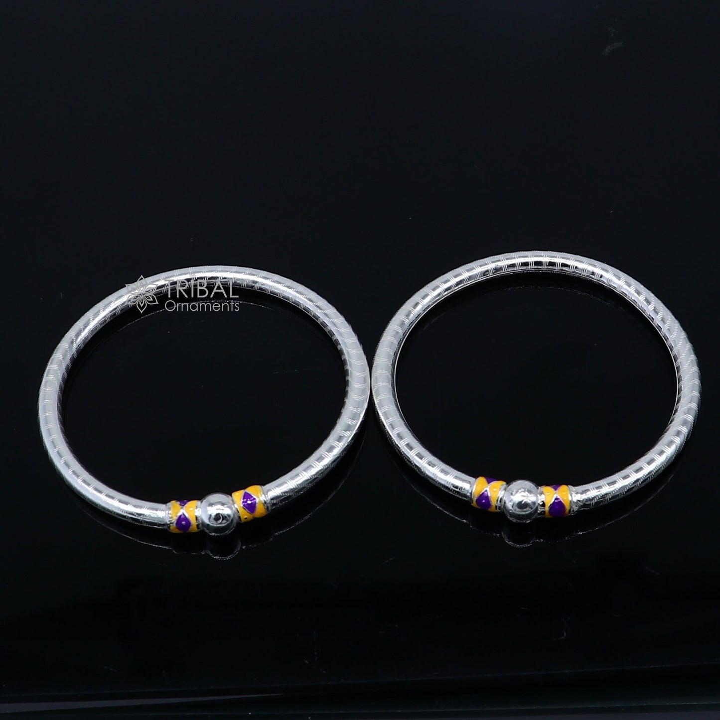 925 Sterling silver handmade Single ball design baby bangle bracelet kada, fabulous silver baby jewellery bbk206 - TRIBAL ORNAMENTS