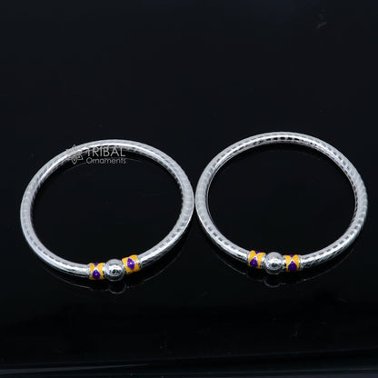 925 Sterling silver handmade Single ball design baby bangle bracelet kada, fabulous silver baby jewellery bbk206 - TRIBAL ORNAMENTS