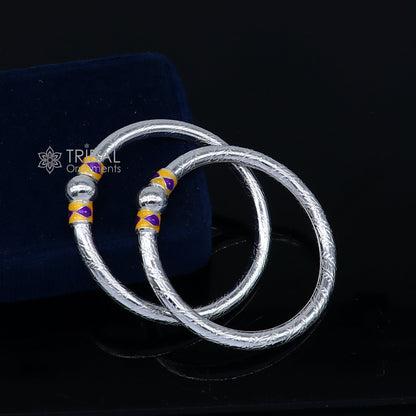 925 Sterling silver baby bangle bracelet with single ball design, handmade tribal ornament jewelry for infants and toddlers.