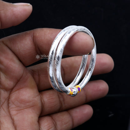925 Sterling silver baby bangle bracelet with single ball design, handmade tribal ornament jewelry for infants.