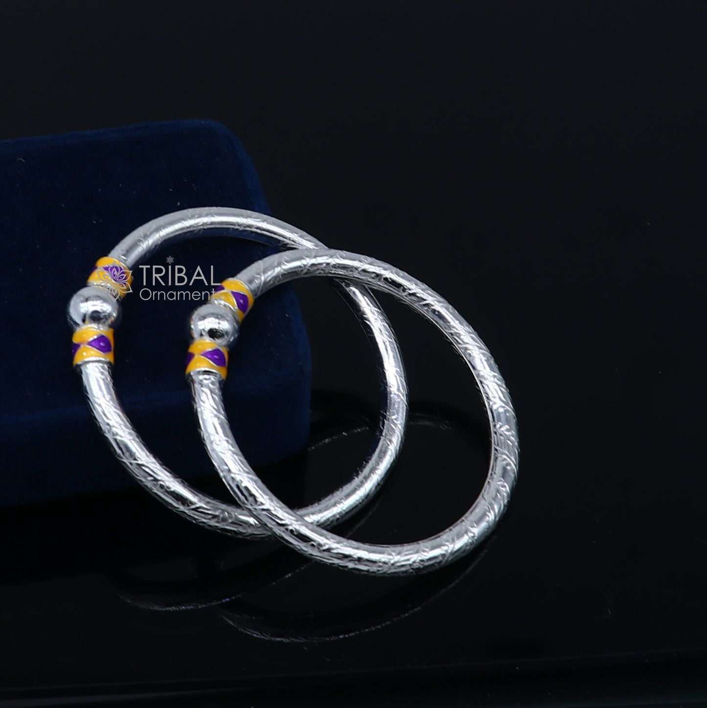 925 Sterling silver handmade Single ball design baby bangle bracelet kada, fabulous silver baby jewellery bbk208 - TRIBAL ORNAMENTS