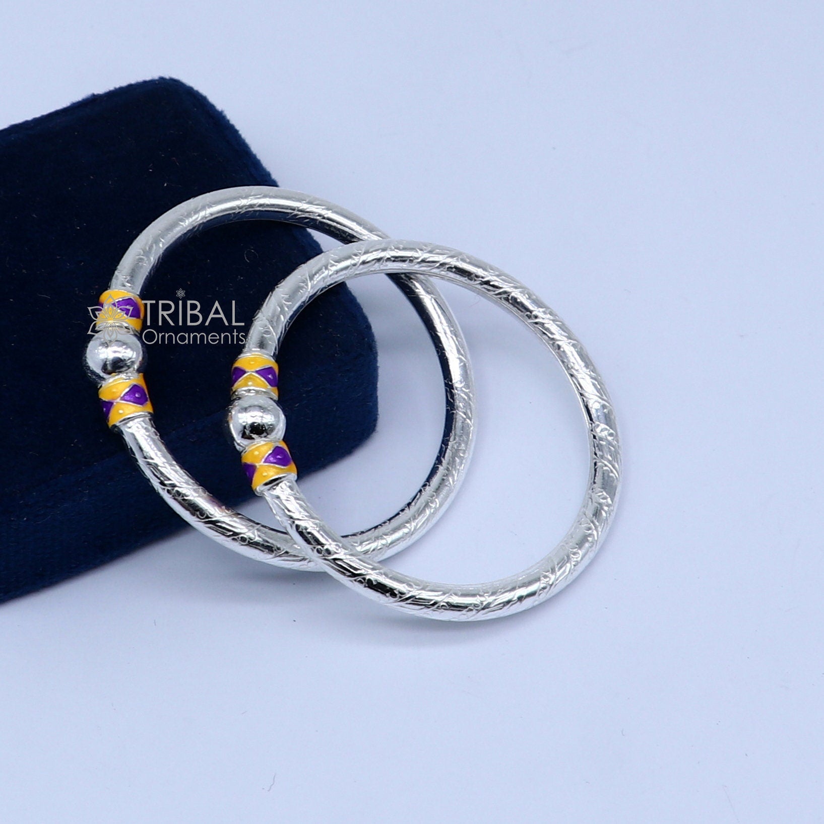 925 Sterling silver handmade Single ball design baby bangle bracelet kada, fabulous silver baby jewellery bbk208 - TRIBAL ORNAMENTS