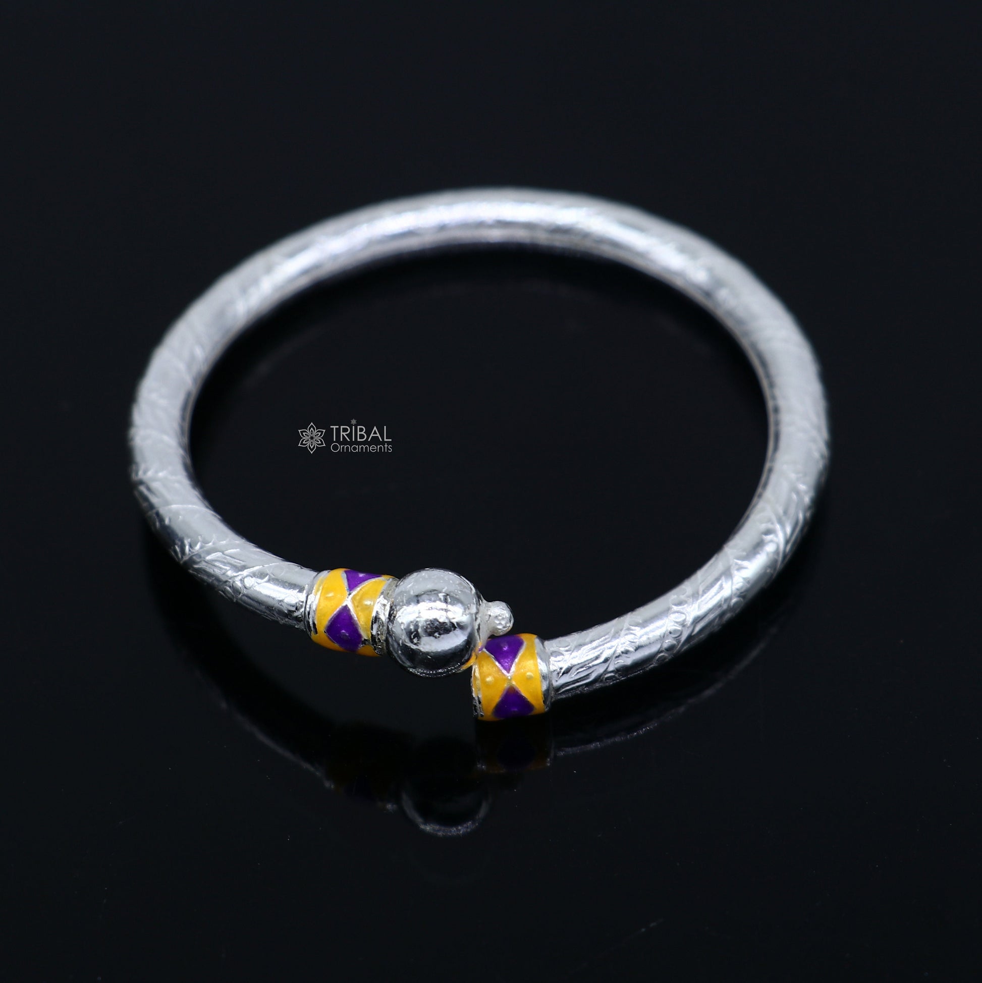 925 Sterling silver handmade Single ball design baby bangle bracelet kada, fabulous silver baby jewellery bbk208 - TRIBAL ORNAMENTS