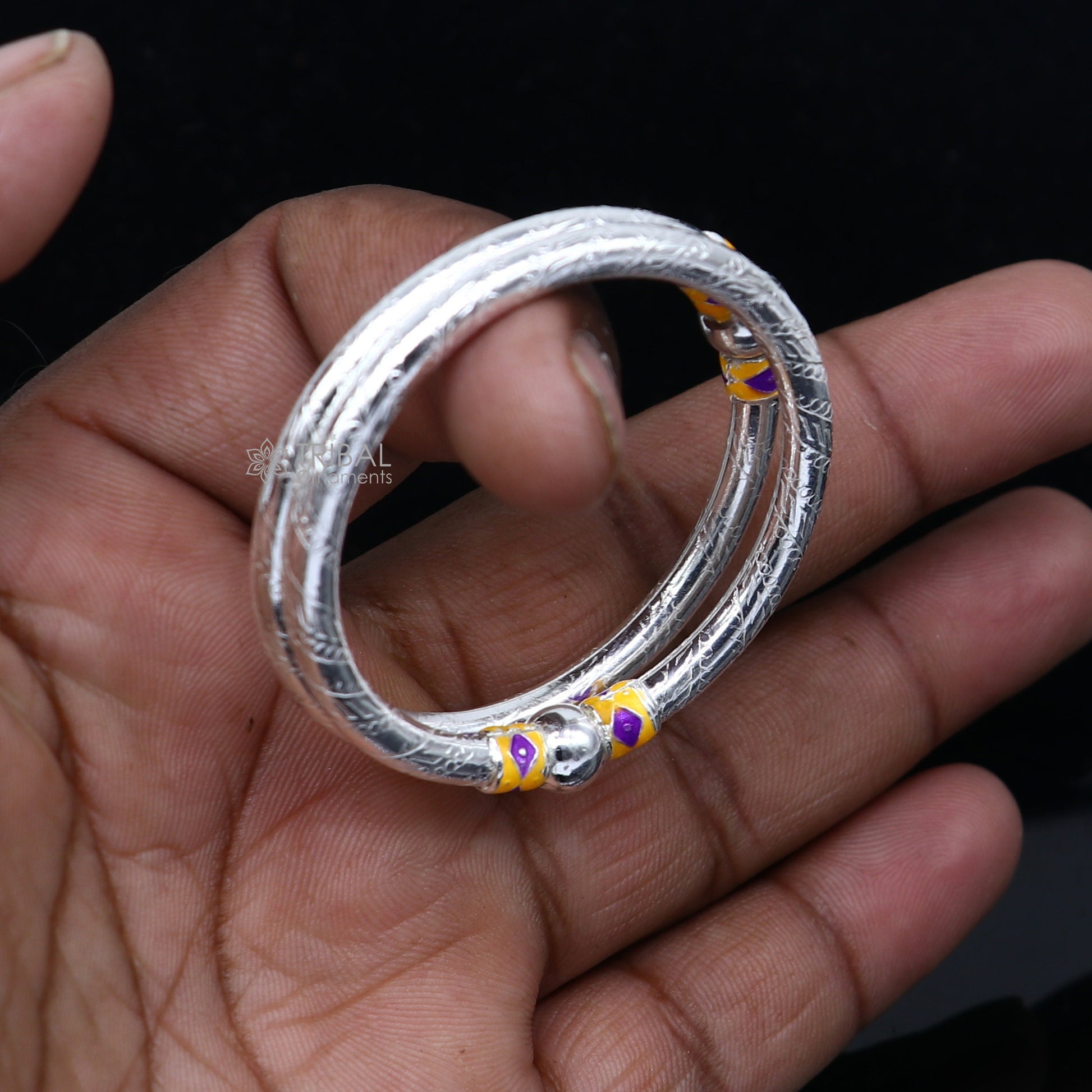 925 Sterling silver handmade Single ball design baby bangle bracelet kada, fabulous silver baby jewellery bbk208 - TRIBAL ORNAMENTS