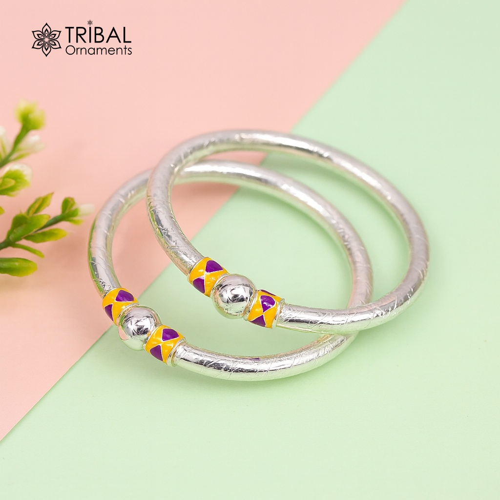925 Sterling silver handmade Single ball design baby bangle bracelet kada, fabulous silver baby jewellery bbk208 - TRIBAL ORNAMENTS