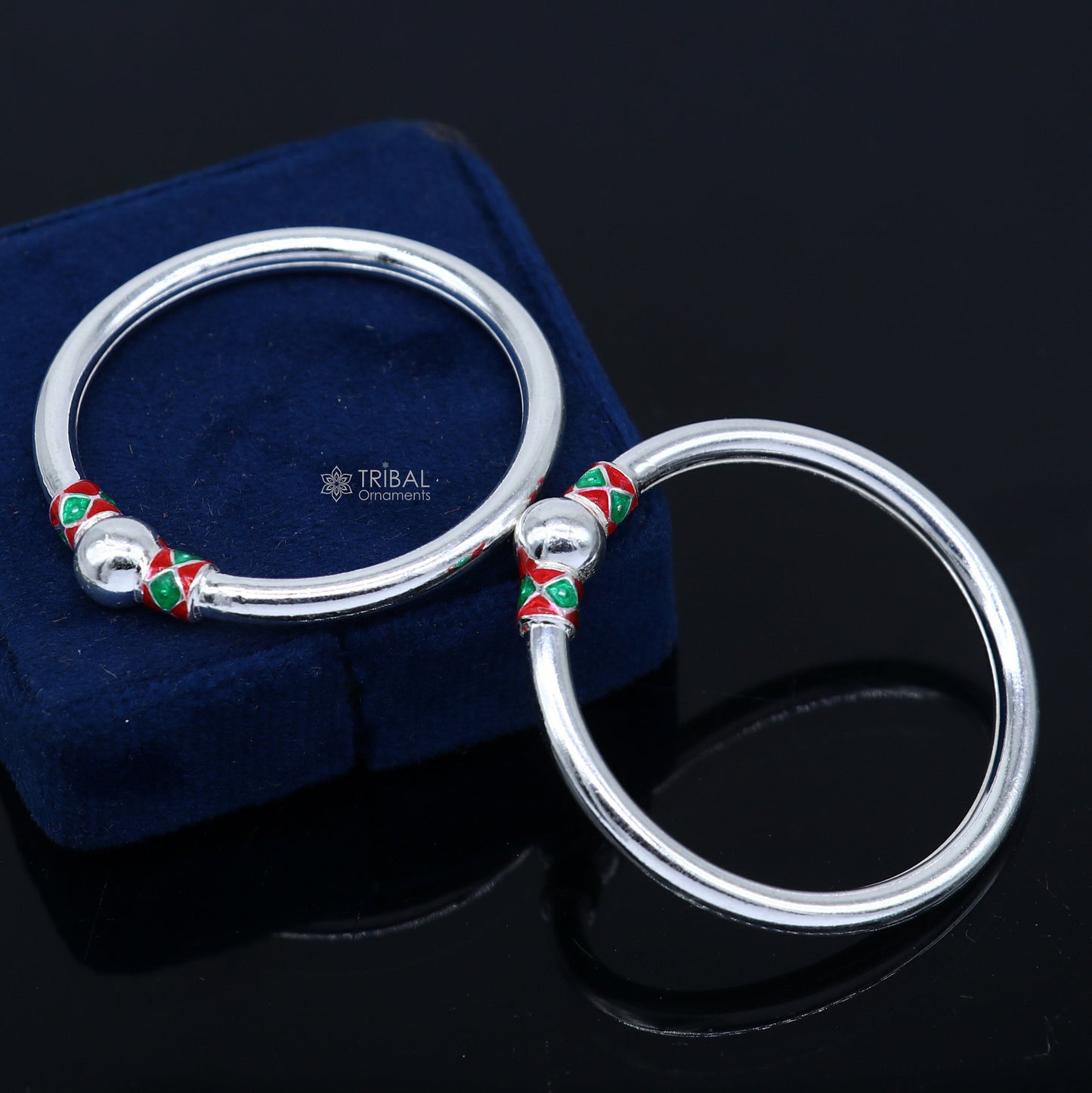 925 Sterling silver handmade Single ball design baby bangle bracelet kada, fabulous silver baby jewellery bbk209 - TRIBAL ORNAMENTS