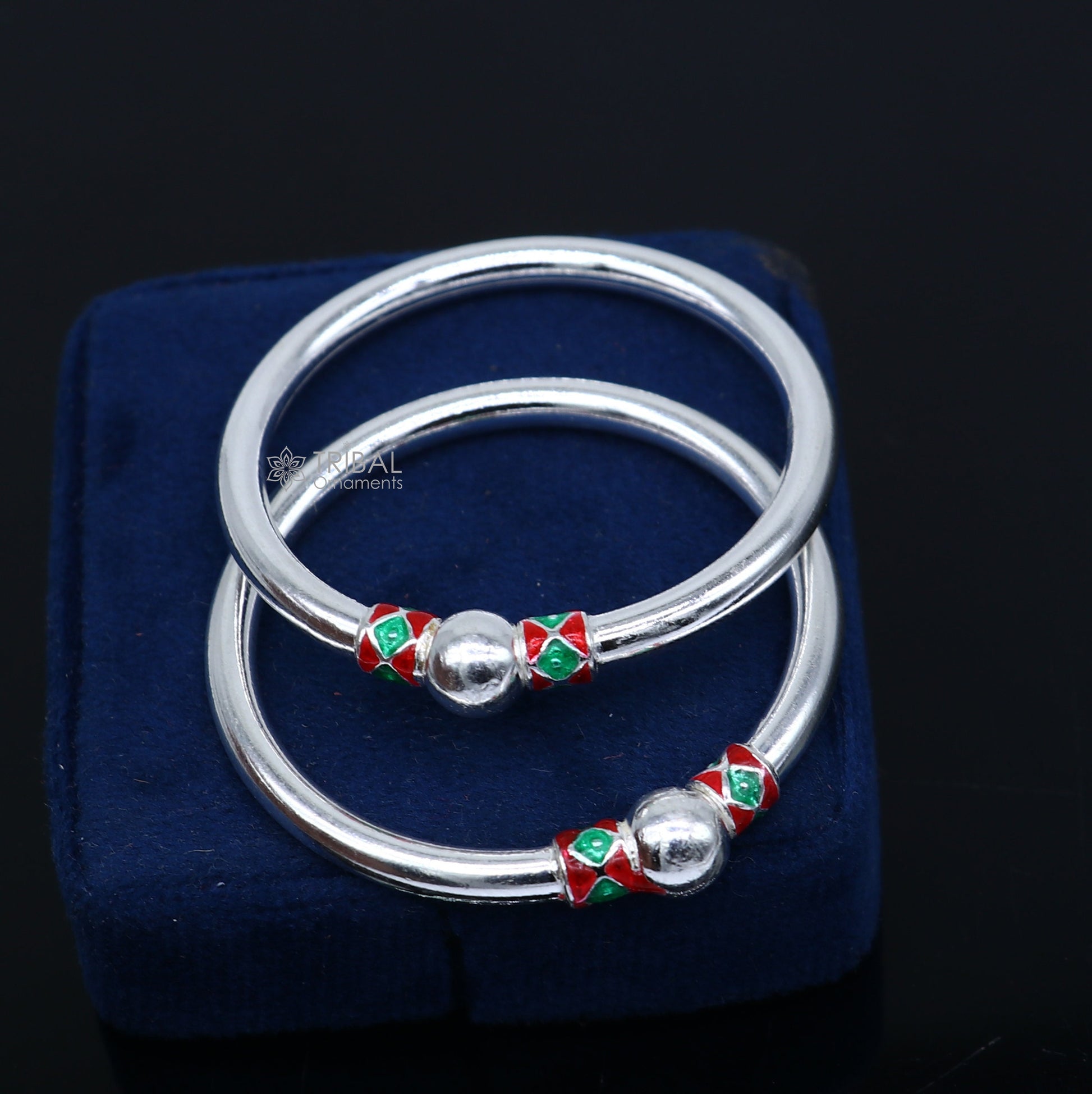 925 Sterling silver handmade Single ball design baby bangle bracelet kada, fabulous silver baby jewellery bbk209 - TRIBAL ORNAMENTS