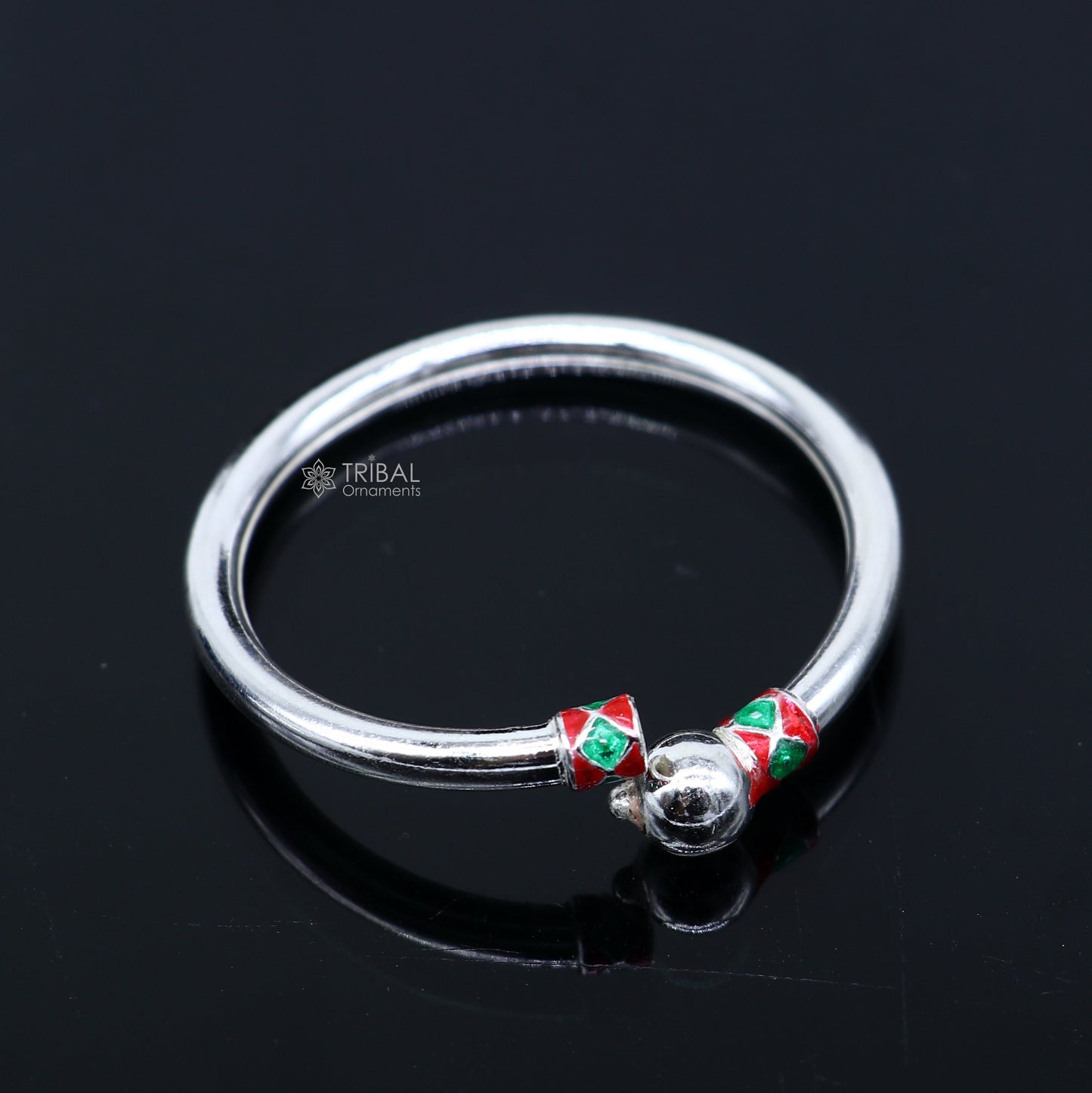 925 Sterling silver handmade Single ball design baby bangle bracelet kada, fabulous silver baby jewellery bbk209 - TRIBAL ORNAMENTS