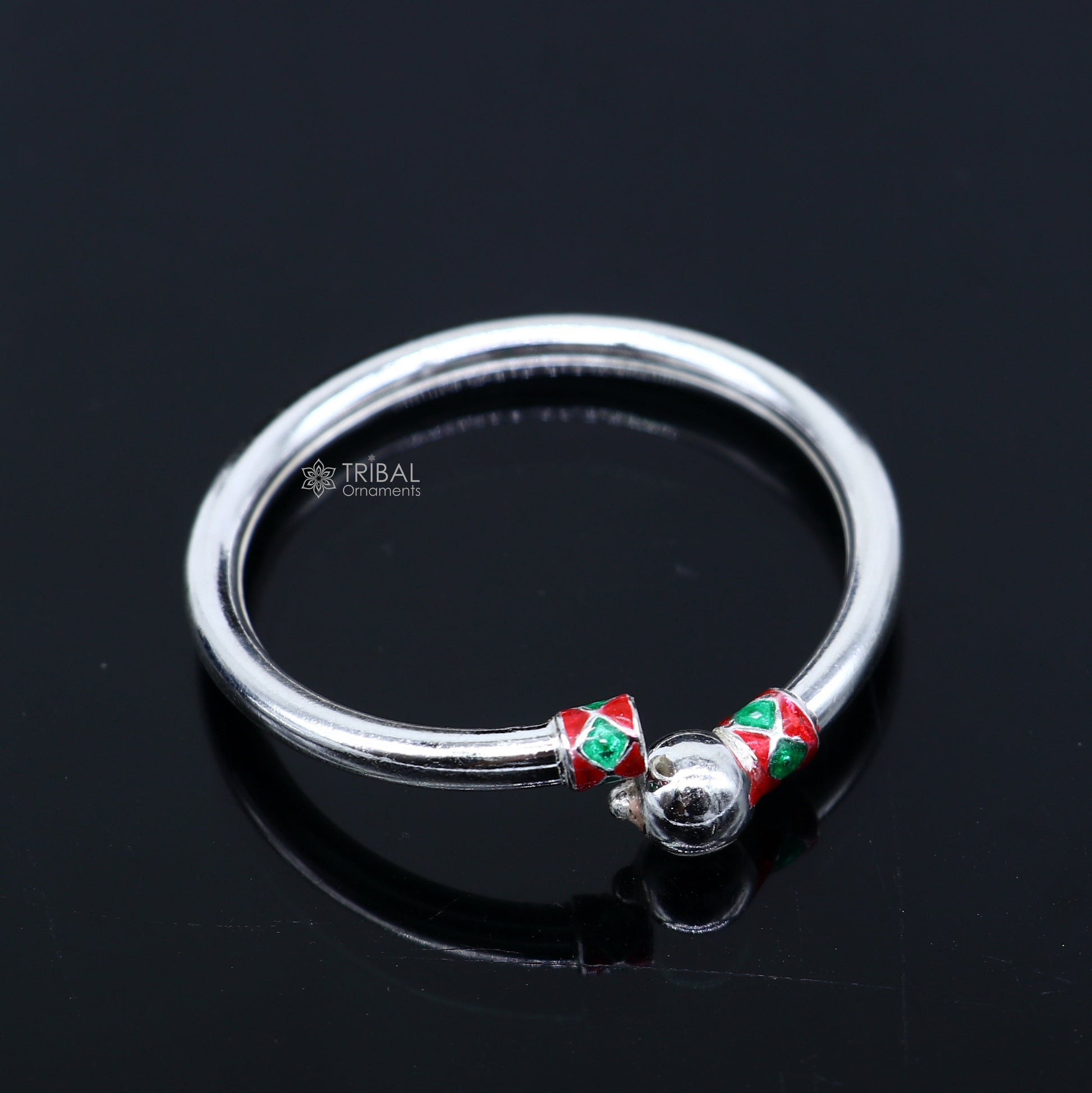 925 Sterling silver handmade Single ball design baby bangle bracelet kada, fabulous silver baby jewellery bbk209 - TRIBAL ORNAMENTS
