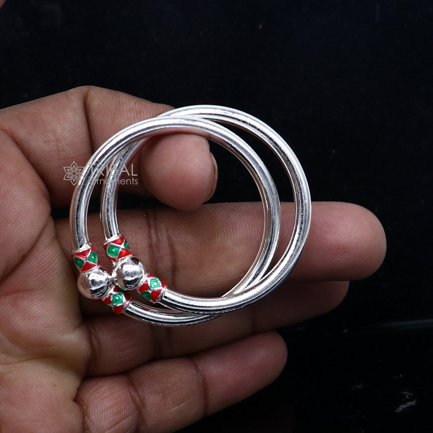 925 Sterling silver handmade Single ball design baby bangle bracelet kada, fabulous silver baby jewellery bbk209 - TRIBAL ORNAMENTS