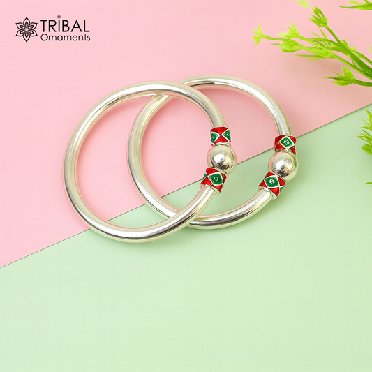 925 Sterling silver handmade Single ball design baby bangle bracelet kada, fabulous silver baby jewellery bbk209 - TRIBAL ORNAMENTS