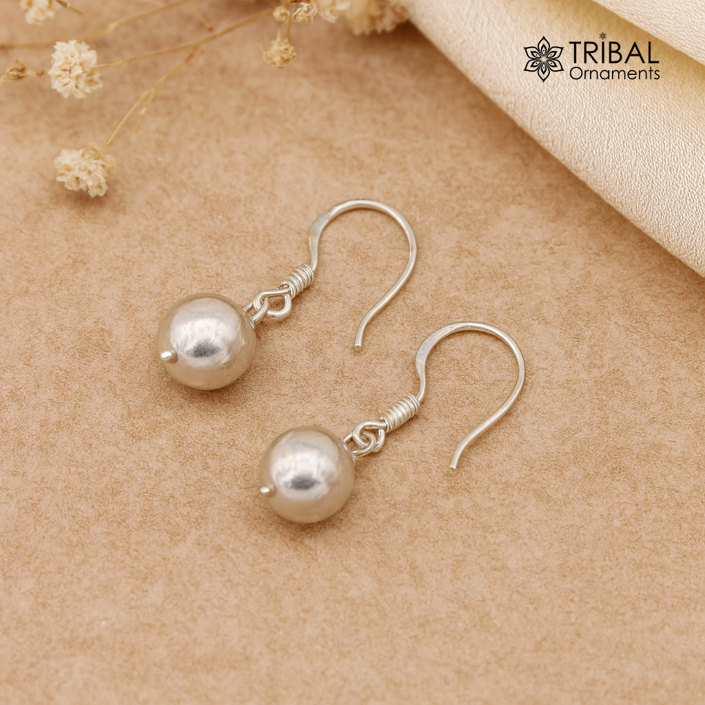 925 sterling silver handmade single ball hoops earring, stunning drop dangling earring amazing customized bridesmaid earring s914 - TRIBAL ORNAMENTS