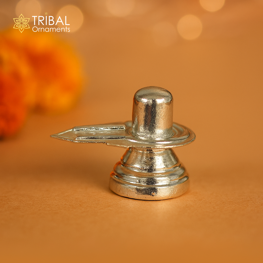 925 sterling silver handmade small shivalingam, silver shivling puja utensils, home temple decor silver article accessories india art75 - TRIBAL ORNAMENTS