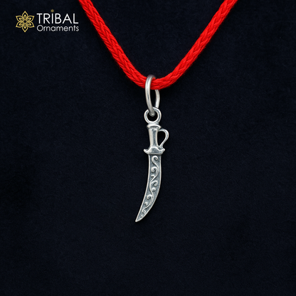 Small 925 sterling silver sword pendant by TRIBAL ORNAMENTS, handmade talwat knife for protection against negative energy.