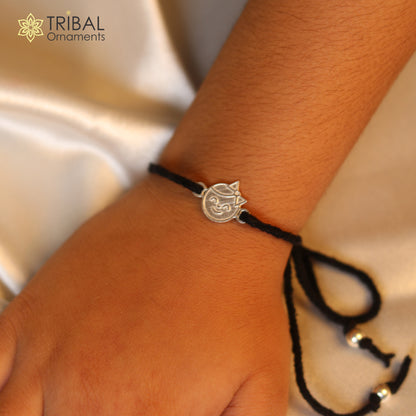 Sterling silver handmade smiley emoji unisex kids bracelet and girl’s anklet with Nazarbattu design by TRIBAL ORNAMENTS.