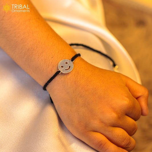 925 sterling silver handmade smiley emoji design nazarbattu unisex kids bracelet & baby/ girl's anklet nb107 - TRIBAL ORNAMENTS