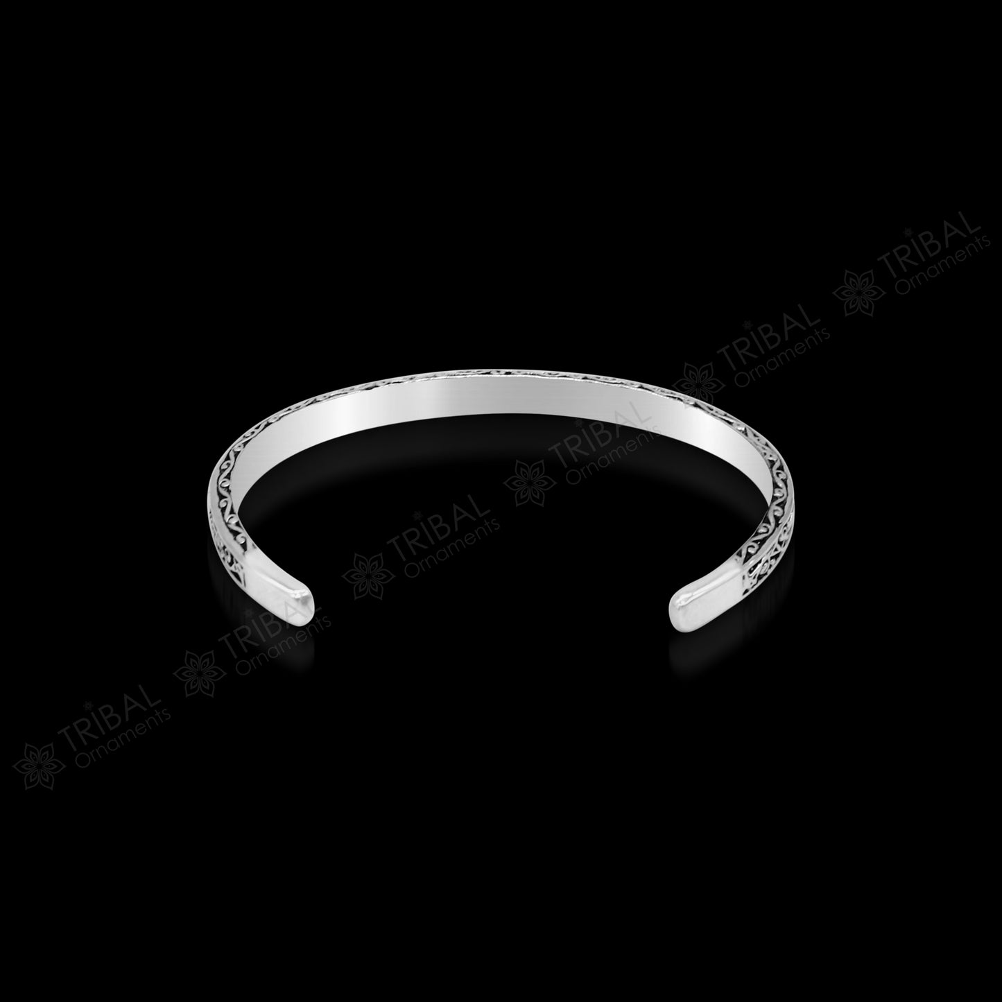 Handmade 925 sterling silver antique finish fashion kada cuff bracelet, unisex jewelry with intricate design from TRIBAL ORNAMENTS.