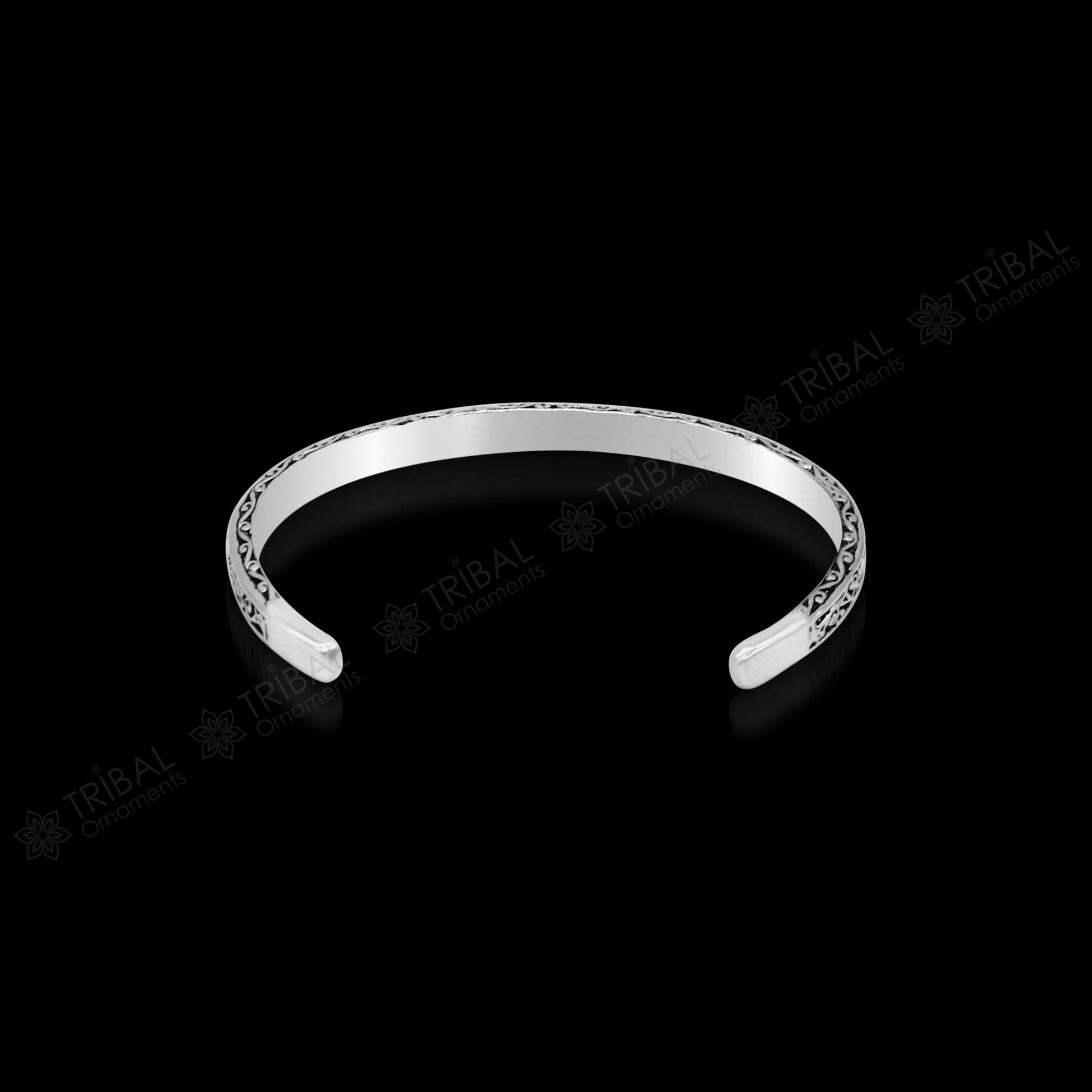 Handmade 925 sterling silver antique finish fashion kada cuff bracelet, unisex jewelry with intricate design from TRIBAL ORNAMENTS.