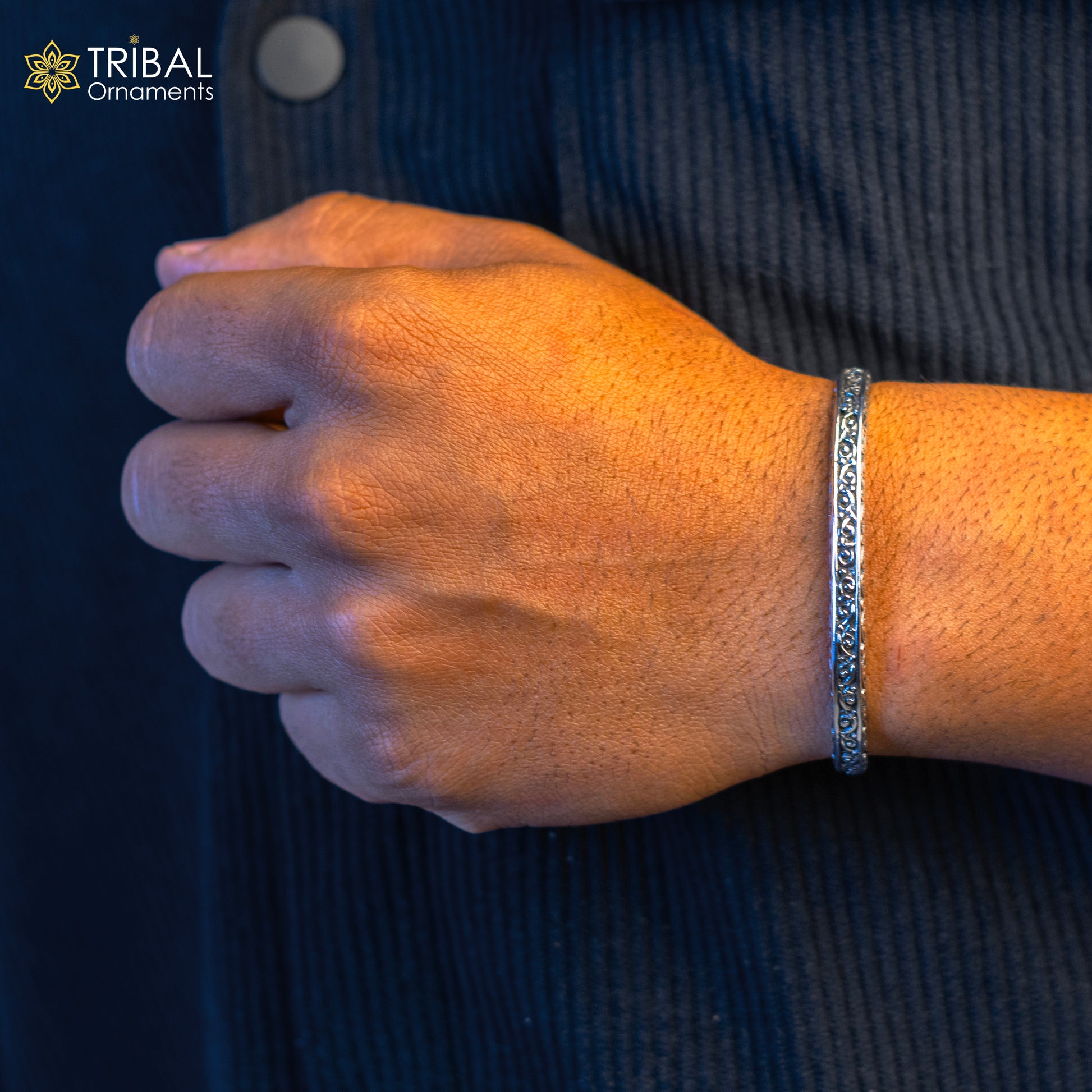 Sterling silver handmade antique finish kada cuff bracelet, unisex fashion jewelry by Tribal Ornaments, solid silver bracelet for gifting