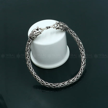 925 Sterling silver handmade solid elephant face design chain bracelet flexible bracelet unisex jewelry from india  sbr764 - TRIBAL ORNAMENTS