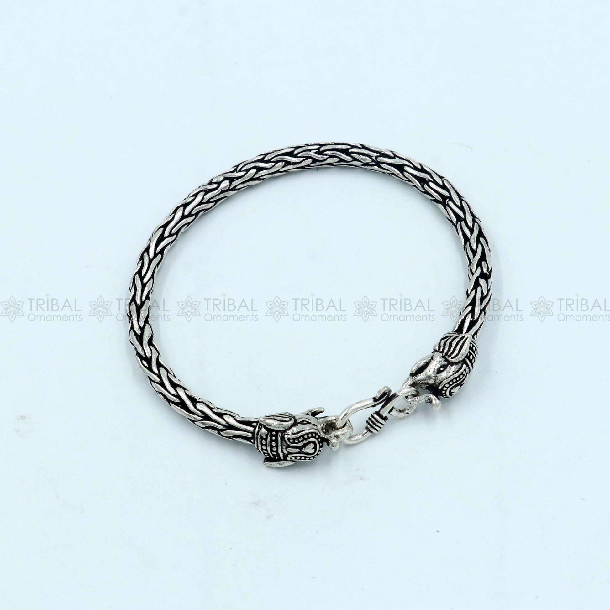 925 Sterling silver handmade solid elephant face design chain bracelet flexible bracelet unisex jewelry from india  sbr764 - TRIBAL ORNAMENTS