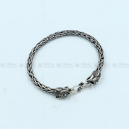 925 Sterling silver handmade solid elephant face design chain bracelet flexible bracelet unisex jewelry from india  sbr764 - TRIBAL ORNAMENTS