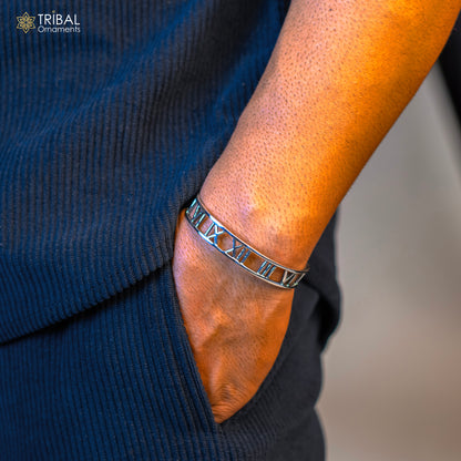 925 sterling silver handmade solid Roman number design fashion kada cuff bracelet, cuff kada unsex gifting jewelry solid silver kada cuff153 - TRIBAL ORNAMENTS
