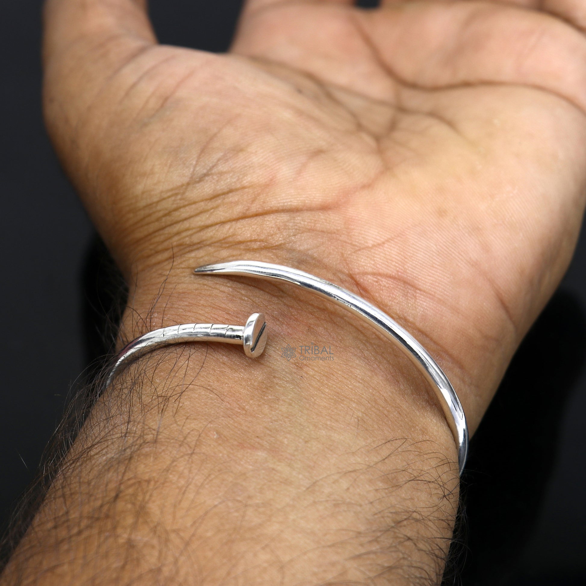 925 sterling silver handmade solid round plain adjustable cuff bracelet, cuff kada unsex gifting jewelry solid silver kada cuff160 - TRIBAL ORNAMENTS