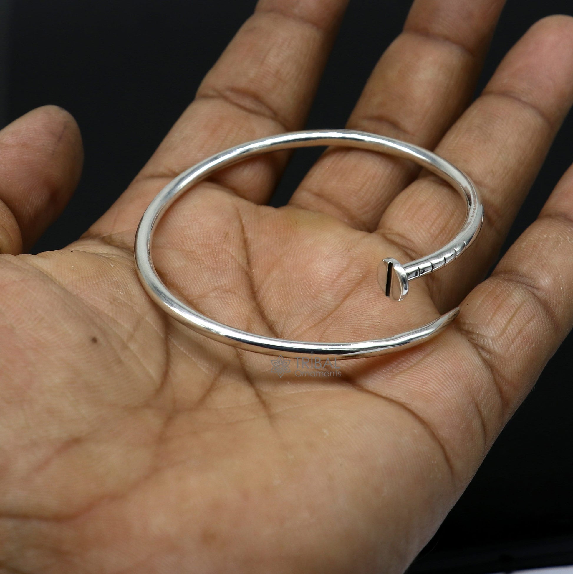 925 sterling silver handmade solid round plain adjustable cuff bracelet, cuff kada unsex gifting jewelry solid silver kada cuff160 - TRIBAL ORNAMENTS