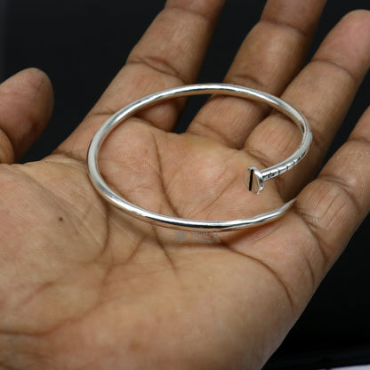 925 sterling silver handmade solid round plain adjustable cuff bracelet, cuff kada unsex gifting jewelry solid silver kada cuff160 - TRIBAL ORNAMENTS