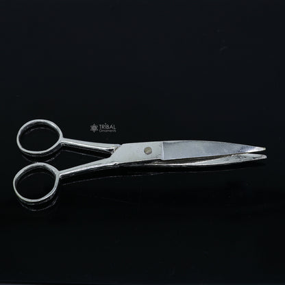925 sterling silver handmade solid scissor, a unique silver tool for gifting or use with idols and puja articles by TRIBAL ORNAMENTS.