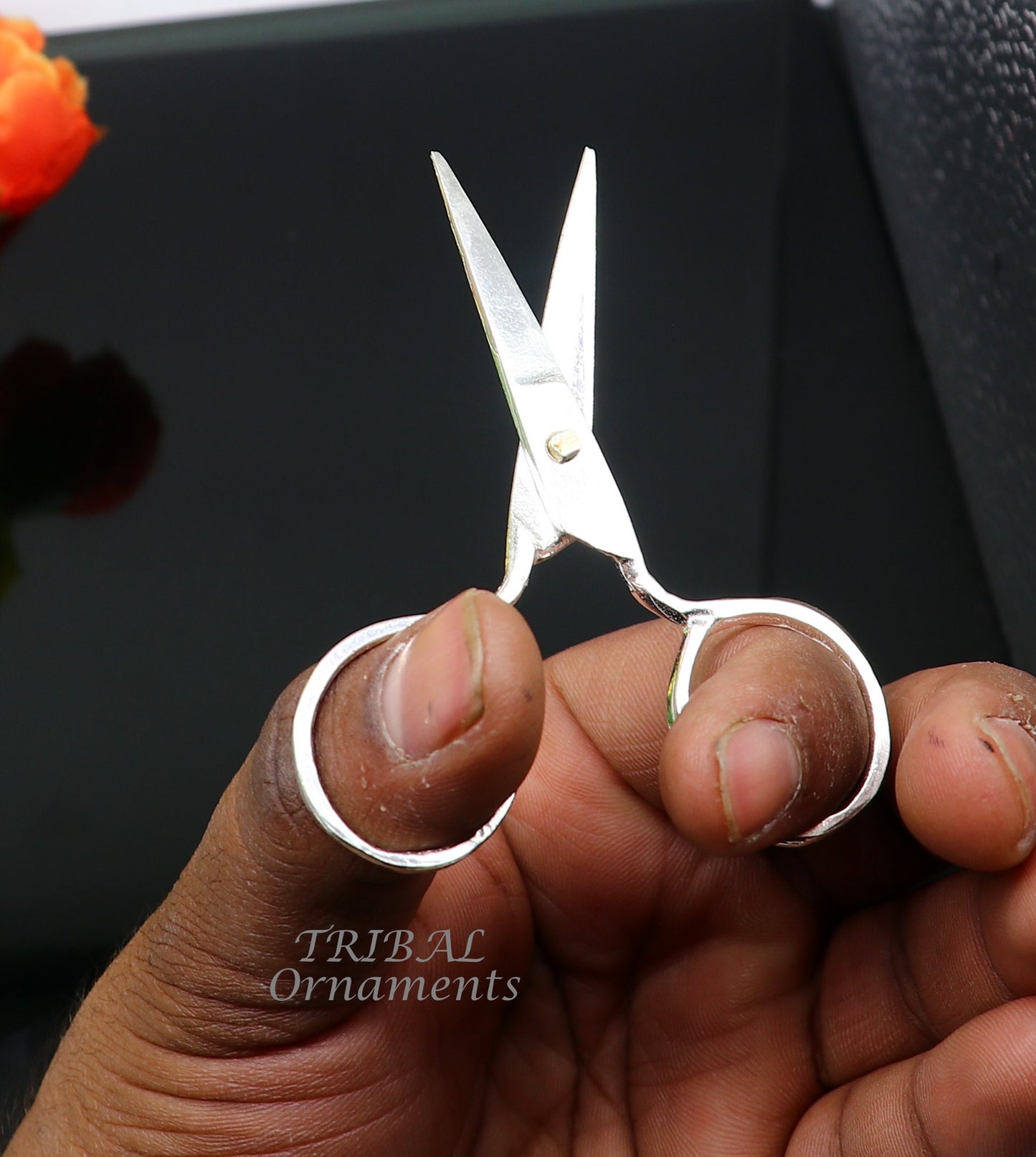 925 sterling silver handmade solid scissor, amazing unique silver tools for gifting to idols or puja articles su992 - TRIBAL ORNAMENTS