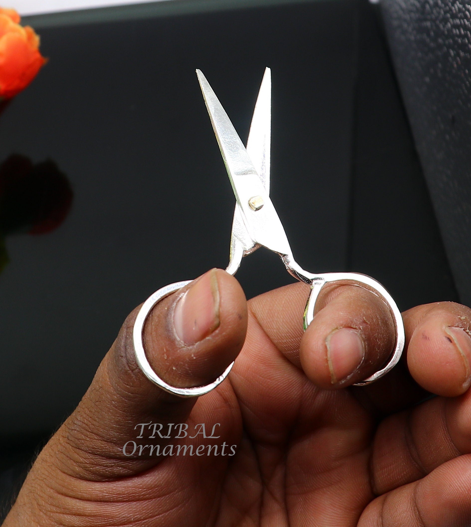 925 sterling silver handmade solid scissor, amazing unique silver tools for gifting to idols or puja articles su992 - TRIBAL ORNAMENTS