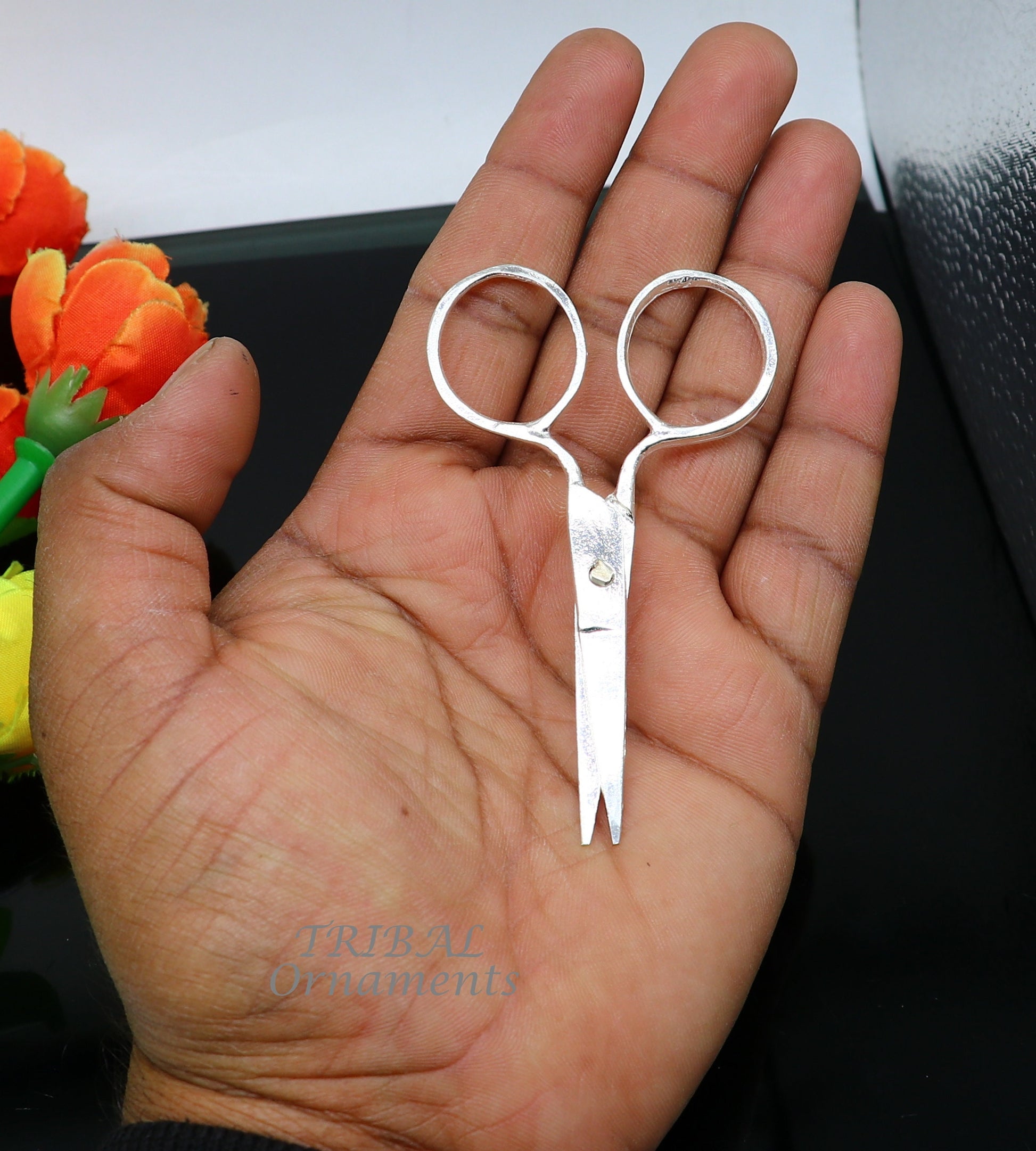 925 sterling silver handmade solid scissor, amazing unique silver tools for gifting to idols or puja articles su992 - TRIBAL ORNAMENTS