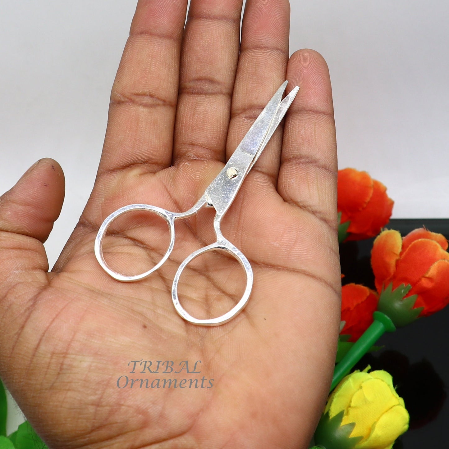 925 sterling silver handmade solid scissor, amazing unique silver tools for gifting to idols or puja articles su992 - TRIBAL ORNAMENTS