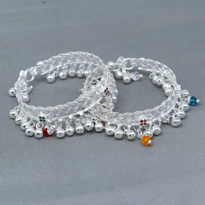 Handmade 925 sterling silver baby ankle bracelet from TRIBAL ORNAMENTS, featuring a delicate unisex foot anklet design and traditional kada style.