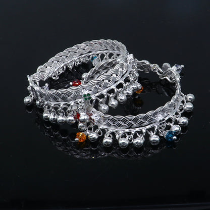 Unisex baby anklet made of handmade 925 sterling silver from TRIBAL ORNAMENTS, featuring a delicate foot bracelet design.