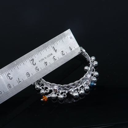 Sterling silver handmade baby anklet with unisex design, featuring a simple, elegant foot bracelet style for kids by Tribal Ornaments.