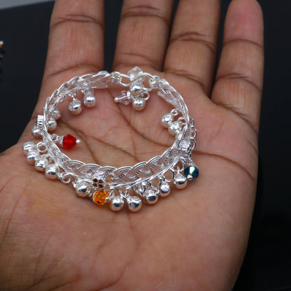 Unisex 925 sterling silver handmade baby ankle bracelet with intricate design, suitable for kids and infants.