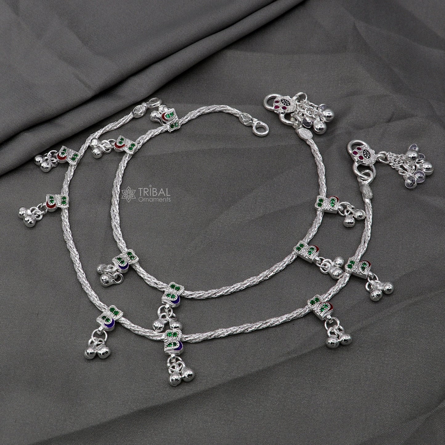 Sterling silver handmade stylish anklet by TRIBAL ORNAMENTS featuring intricate ethnic design perfect for belly dance or gifting.